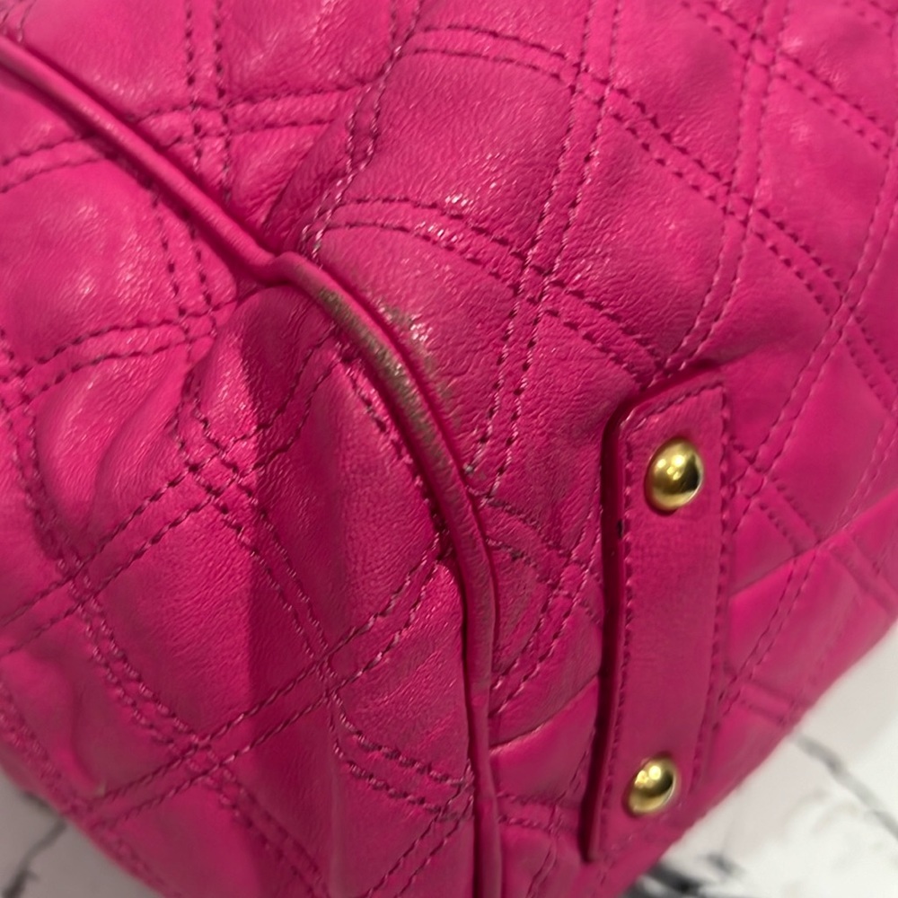 Marc Jacobs Stam Barbie pink Quilted Kiss Lock Snap Closure Satchel Purse Y2K … - Picture 8 of 12